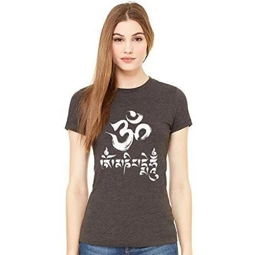 Ladies Yoga Tee Shirt - Om Mani Padme Hum Mantra