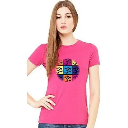 Ladies Short Sleeve Yoga Tee Shirt - Pop Art Om