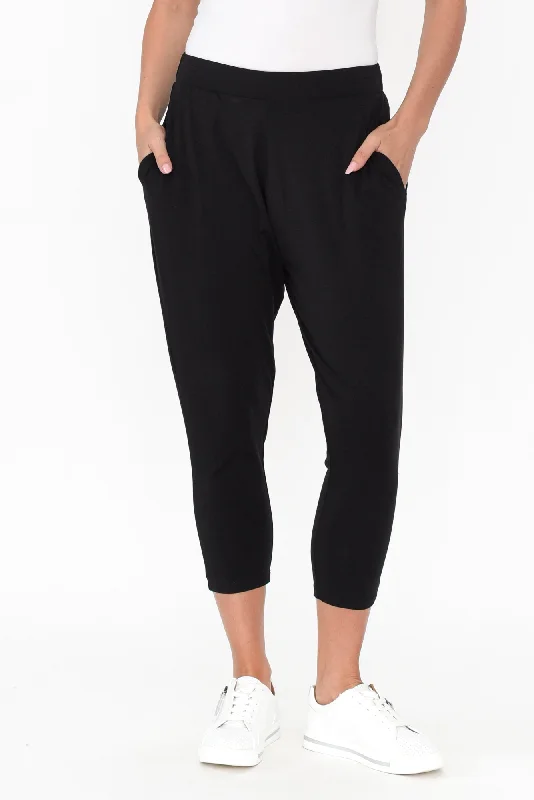 Laina Black Bamboo Cropped Pants