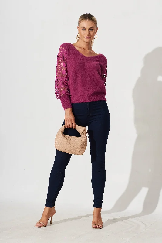 Marita Knit In Magenta Lace Detail Wool Blend