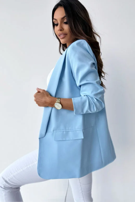 maxine-baby-blue-ruched-sleeve-blazer