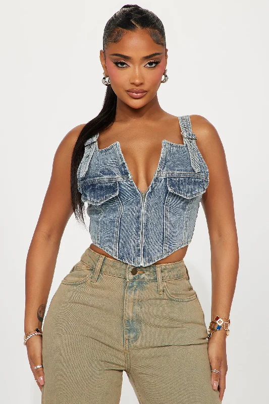 Never Too Late Denim Corset Top - Light Wash