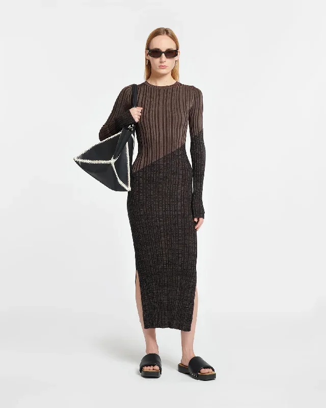 Maeron - Ribbed Merino Wool Dress - Fossil/Black