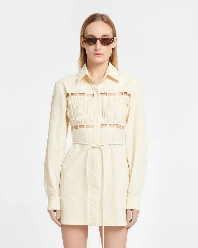 Genea - Pleated Poplin Shirt Dress - Creme