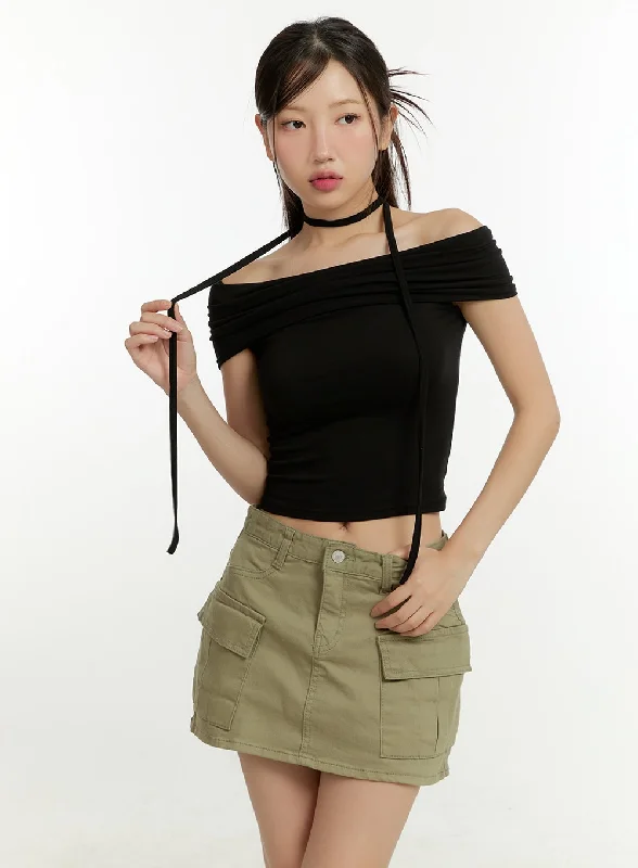 Off Shoulder Crop Top with Scarf CL401