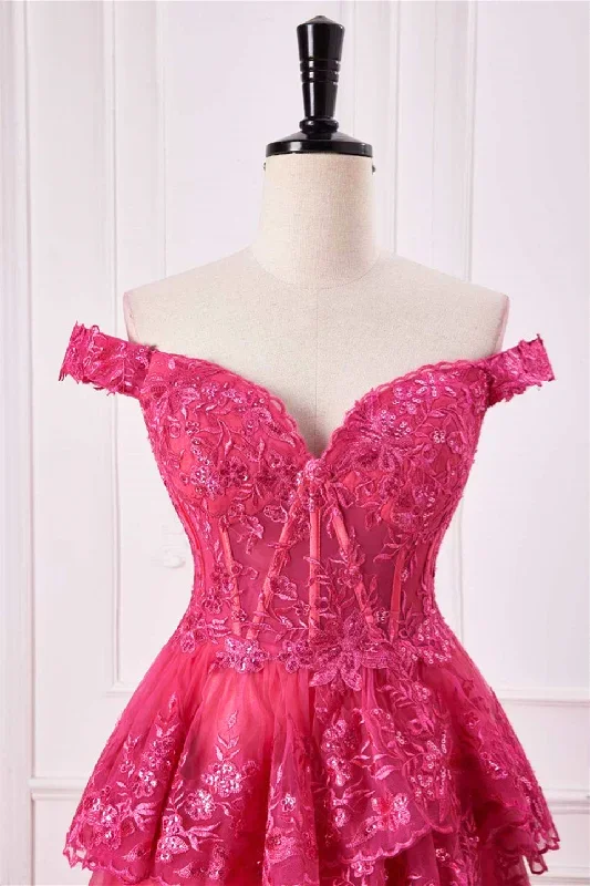 off-the-shoulder-hot-pink-sequin-tiered-prom-dress-with-slit