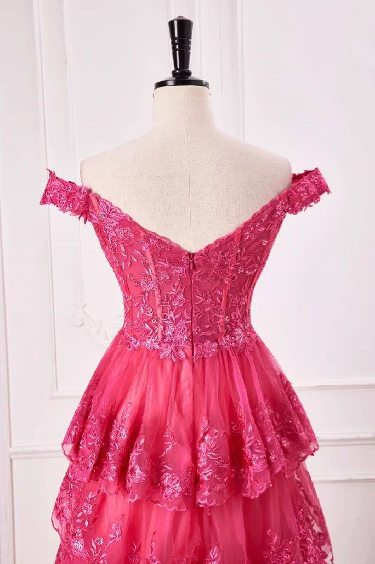 off-the-shoulder-hot-pink-sequin-tiered-prom-dress-with-slit