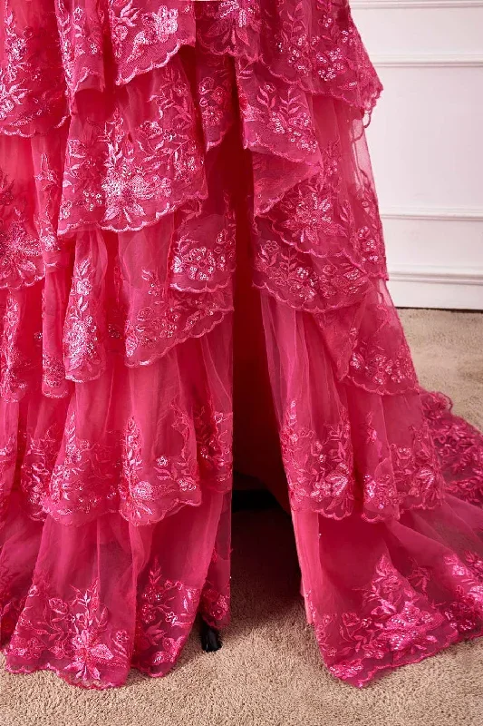 off-the-shoulder-hot-pink-sequin-tiered-prom-dress-with-slit