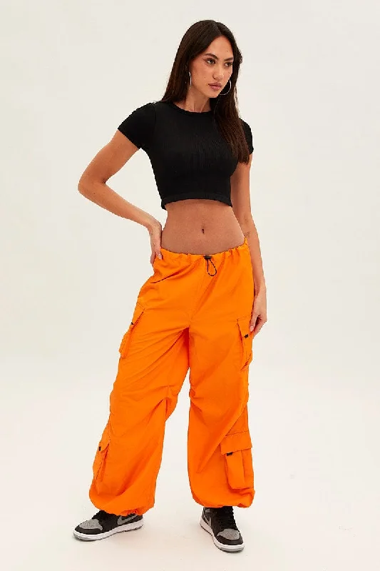 Orange Low Rise Cargo Pants