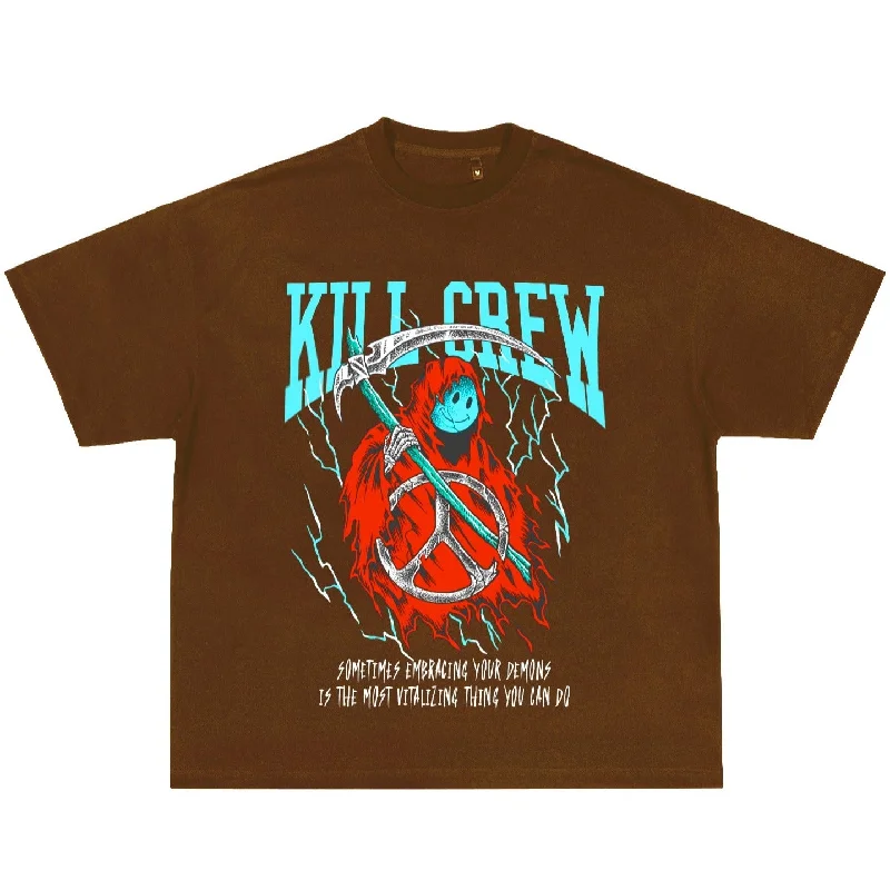 OVERSIZED EMBRACING DEMONS T-SHIRT - BROWN