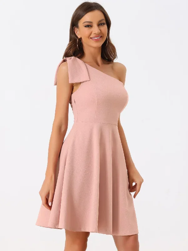 Evening Flare Bow One Shoulder Elegant Cocktail Party Dress