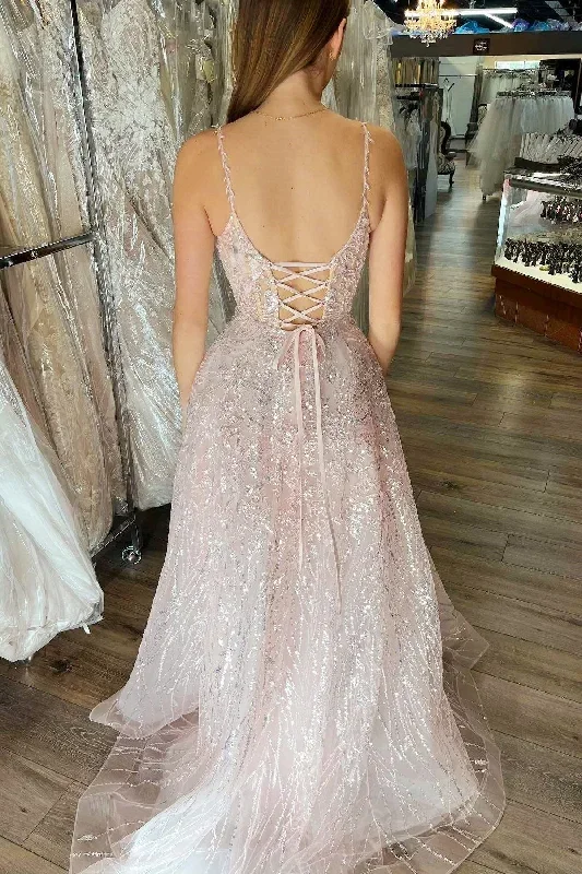 pink-tulle-sequin-v-neck-lace-up-a-line-long-prom-dress