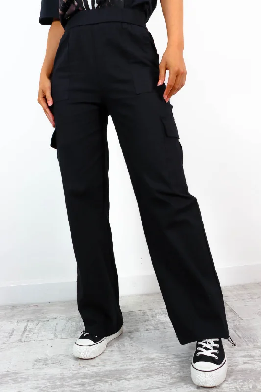 Precious Cargo - Black Wide Leg Cargo Style Trousers