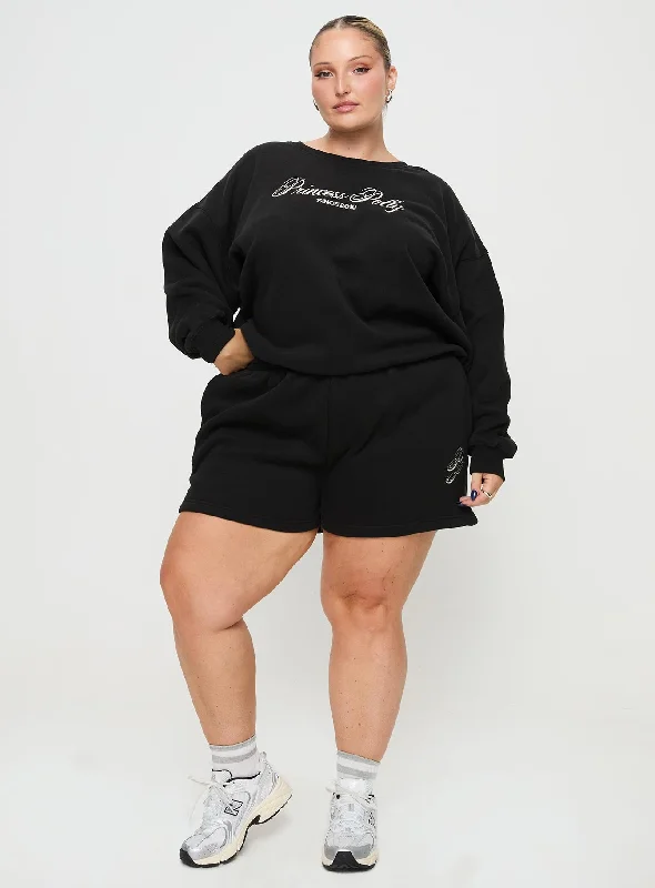 princess-polly-track-shorts-cursive-text-black-sand-curve