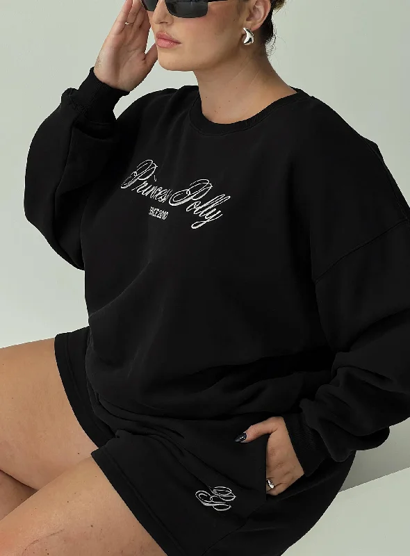 princess-polly-track-shorts-cursive-text-black-sand-curve