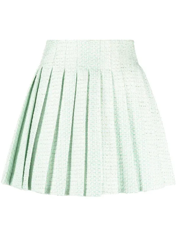 Mint Boucle Pleated Mini Skirt