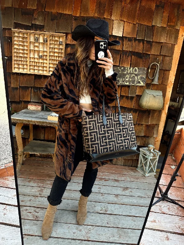 Sienna Brown Tiger Faux Fur Coat