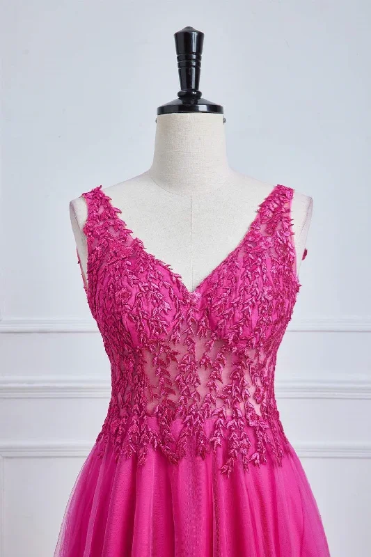 v-neck-hot-pink-lace-appliques-a-line-formal-dress