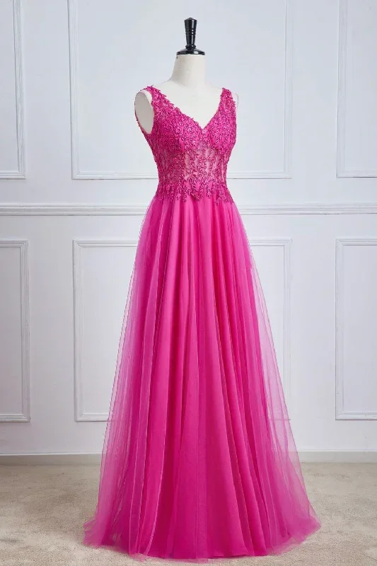 v-neck-hot-pink-lace-appliques-a-line-formal-dress