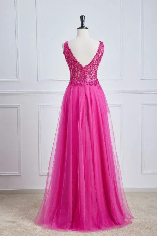 v-neck-hot-pink-lace-appliques-a-line-formal-dress