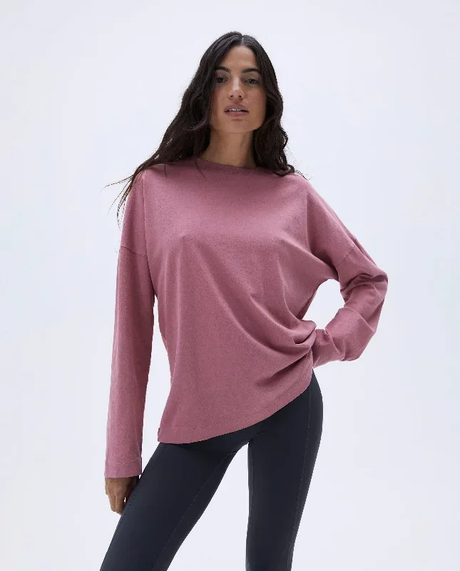 Washed Long Sleeve Oversized T-shirt - Dusty Pink