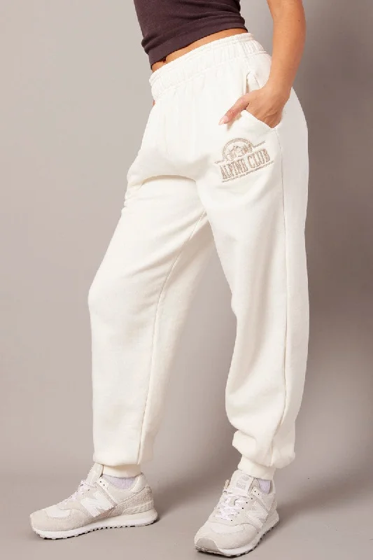 White Track Pants High Rise