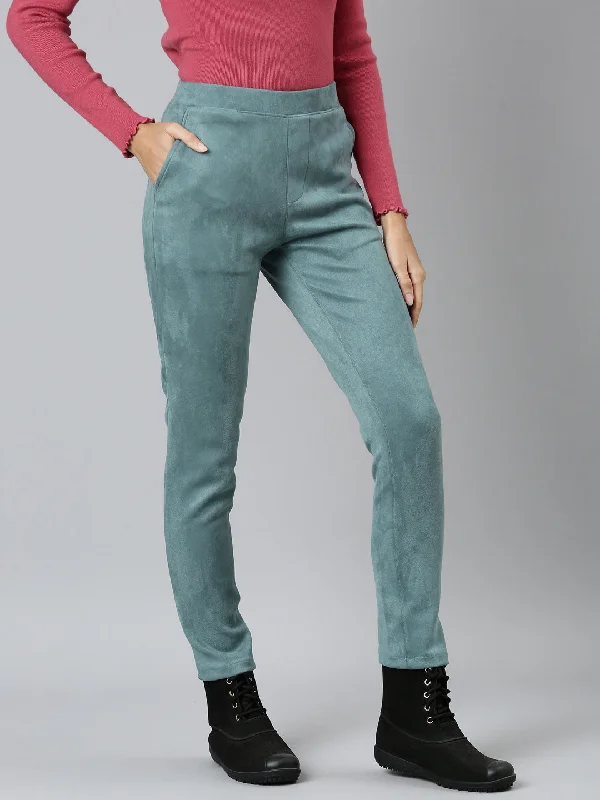 women-solid-ocean-green-mid-rise-suede-treggings