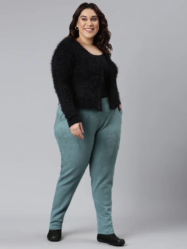 women-solid-ocean-green-mid-rise-suede-treggings