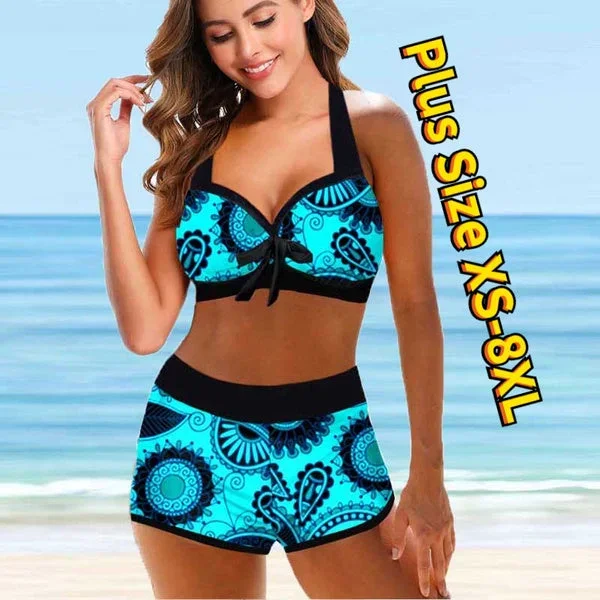 Women Swim Summer Dress Swimwear Bathing Suit Two Pieces Bikini Set Swimsuits Womens Tie Dye Print and Shorts Tankinis Flower Printed Beach Plus Size XS-8XL