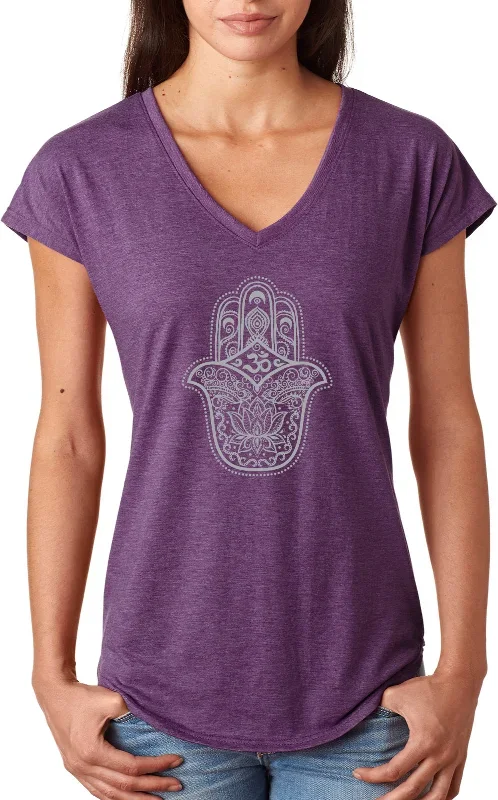 Ladies Hamsa Triblend V-neck Tee Shirt