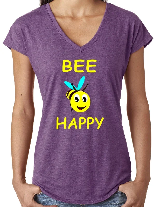 Ladie's Bee Happy V-Neck T-Shirt