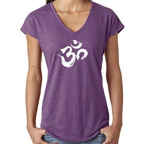 Ladies Brushstroke AUM V-neck Tee Shirt