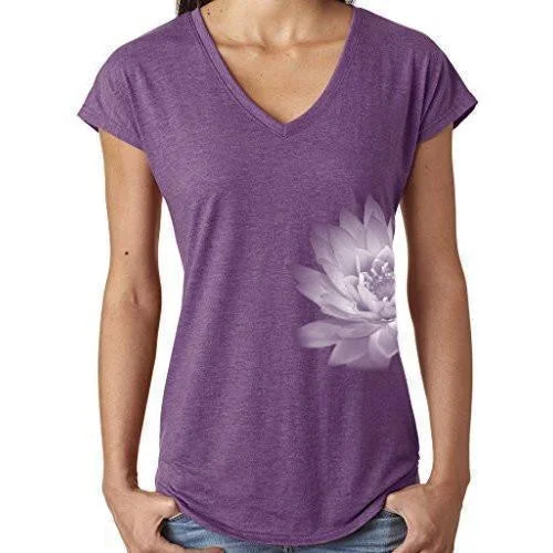 Womens Lotus Flower V-neck Tee Shirt - Side Print